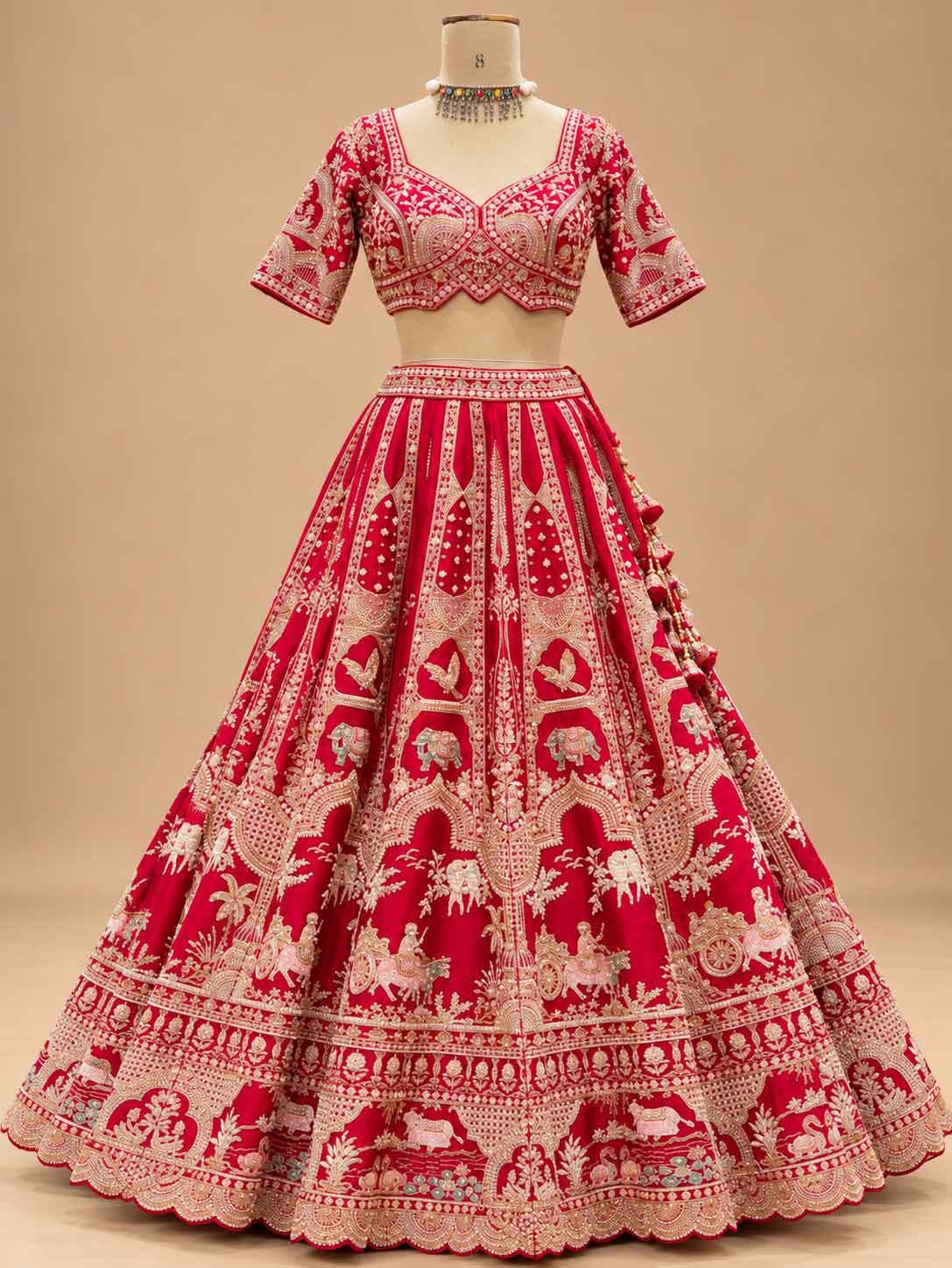 Red & Ivory Embroidered Lehenga Set with Dupatta | Women's Bridal & Wedding Wear