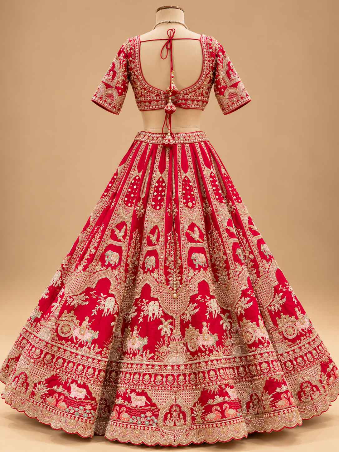 Red & Ivory Embroidered Lehenga Set with Dupatta | Women's Bridal & Wedding Wear