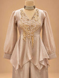 Champagne Embroidered Peplum Co-Ord Set with Wide-Leg Trousers | Women's Ethnic Wear