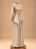 Champagne Embroidered Peplum Co-Ord Set with Wide-Leg Trousers | Women's Ethnic Wear