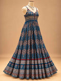 Deep Blue Printed Anarkali Dress with Traditional Floral Pattern | Women's Ethnic Wear