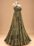 Teal Green Printed Anarkali Suit Set with Dupatta | Women's Festive Ethnic Wear