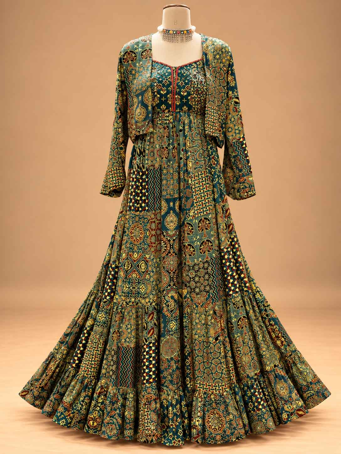 Teal Green Printed Anarkali Suit Set with Dupatta | Women's Festive Ethnic Wear