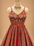 Red Printed Anarkali Dress with Sheer Dupatta | Women's Festive Ethnic Wear
