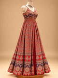 Red Printed Anarkali Dress with Sheer Dupatta | Women's Festive Ethnic Wear
