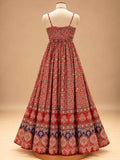Red Printed Anarkali Dress with Sheer Dupatta | Women's Festive Ethnic Wear
