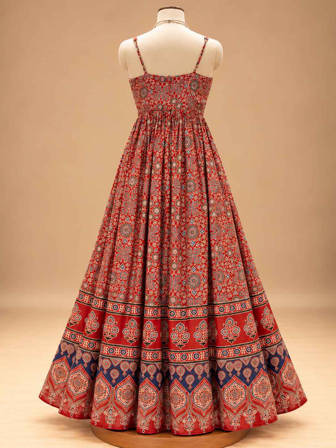 Red Printed Anarkali Dress with Sheer Dupatta | Women's Festive Ethnic Wear