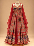 Red Printed Anarkali Dress with Sheer Dupatta | Women's Festive Ethnic Wear