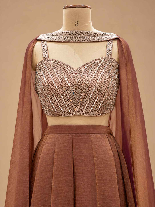 Chocolate Brown Embroidered Anarkali Suit Set with Dupatta for women – product view 2