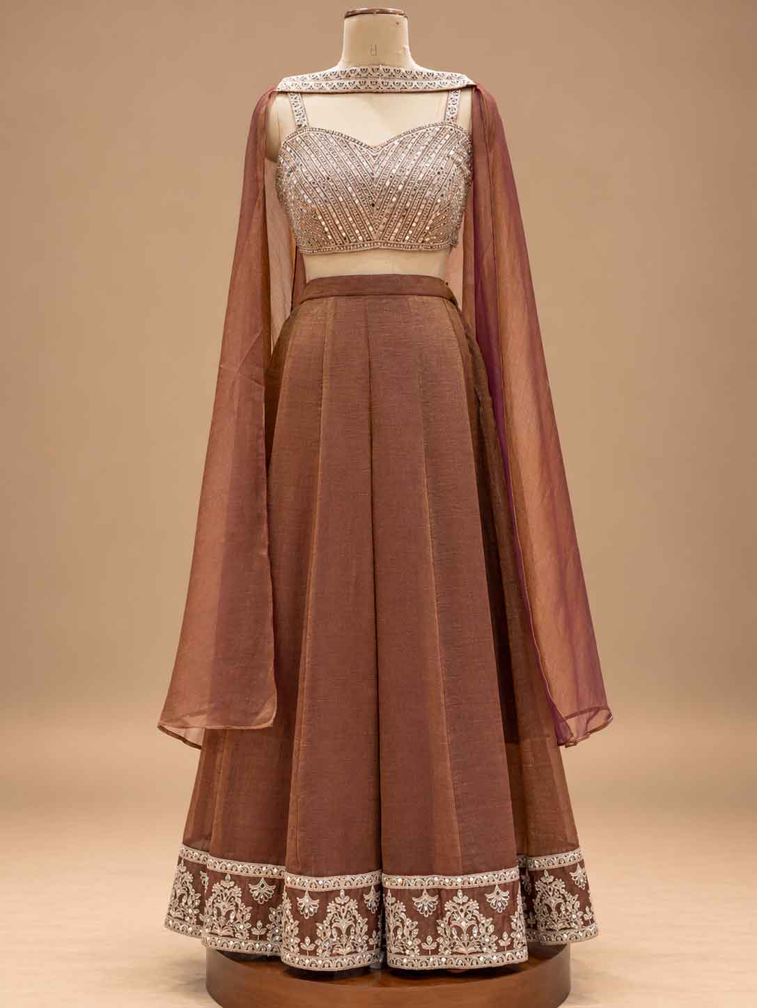 Chocolate Brown Embroidered Anarkali Suit Set with Dupatta | Festive Ethnic Wear