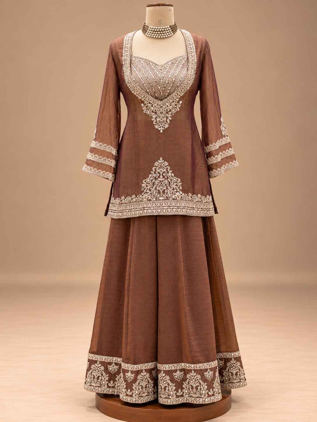 Chocolate Brown Embroidered Anarkali Suit Set with Dupatta | Festive Ethnic Wear