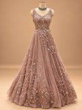 Dusty Rose Embroidered Anarkali Gown with Cape | Designer Indian Occasion Wear