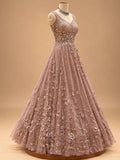 Dusty Rose Embroidered Anarkali Gown with Cape | Designer Indian Occasion Wear