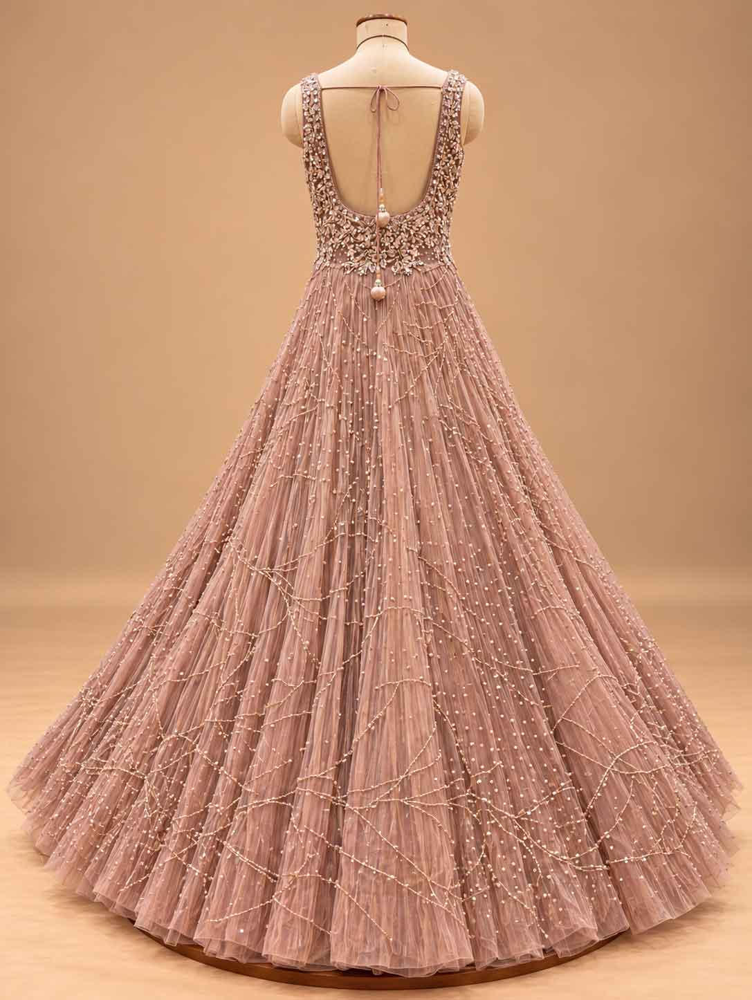 Dusty Rose Embroidered Anarkali Gown with Cape | Designer Indian Occasion Wear