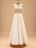 Ivory Embroidered Crop Top with Jacket & Wide-Leg Palazzo Set | Women's Ethnic Wear