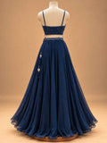 Midnight Navy Blue Embellished Lehenga Set with Sheer Cape | Designer Occasion Wear