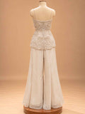 Ivory Embellished Peplum Top with Wide-Leg Palazzo Pants | Women's Occasion Wear
