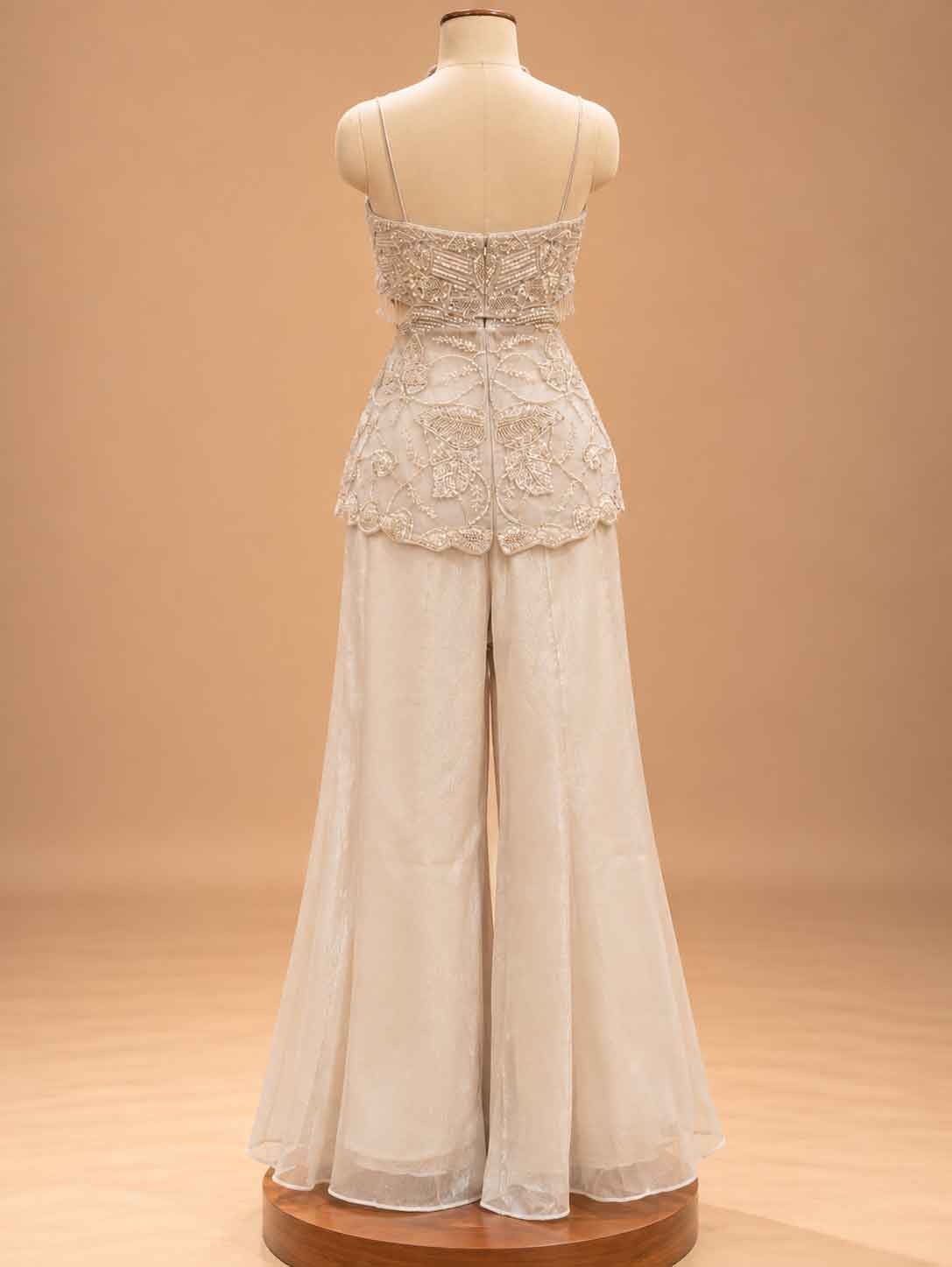 Ivory Embellished Peplum Top with Wide-Leg Palazzo Pants | Women's Occasion Wear