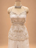 Ivory Embellished Peplum Top with Wide-Leg Palazzo Pants | Women's Occasion Wear