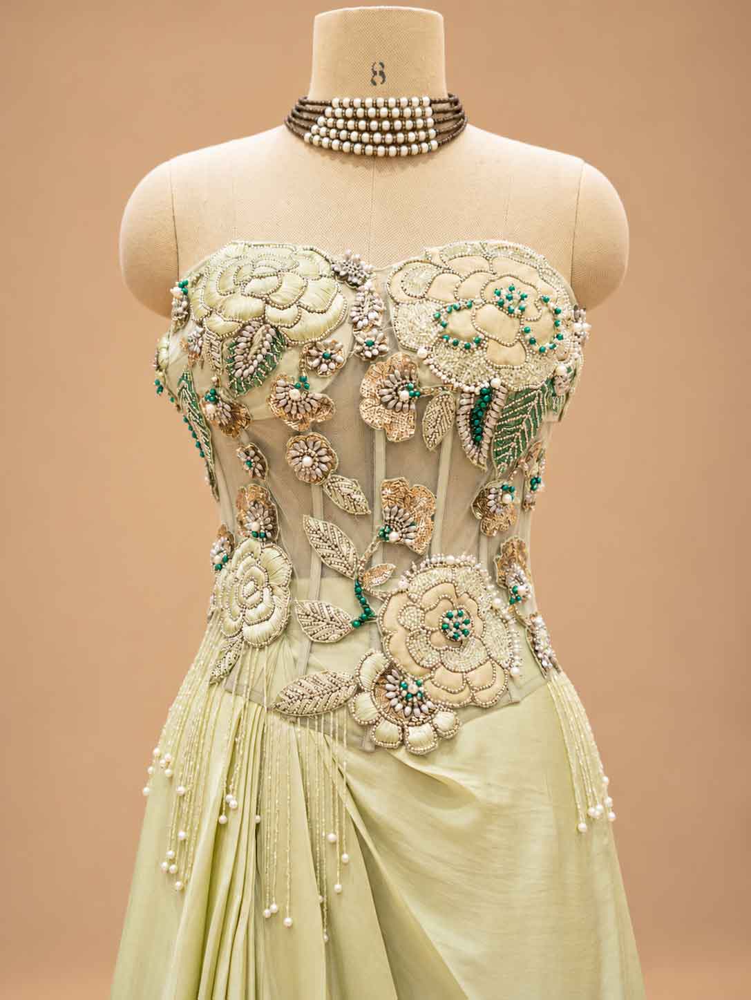 Pastel Yellow Embellished Pre-Draped Saree with Floral Blouse | Designer Occasion Wear