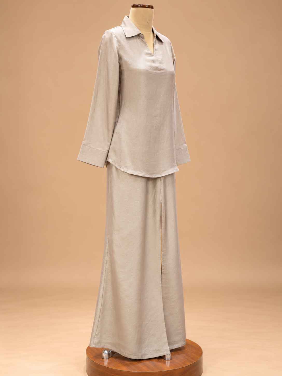 Ivory Embroidered Co-Ord Set with Wide-Leg Trousers | Elegant Ethnic Wear