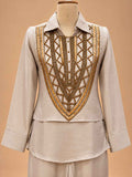 Ivory Embroidered Co-Ord Set with Wide-Leg Trousers | Elegant Ethnic Wear
