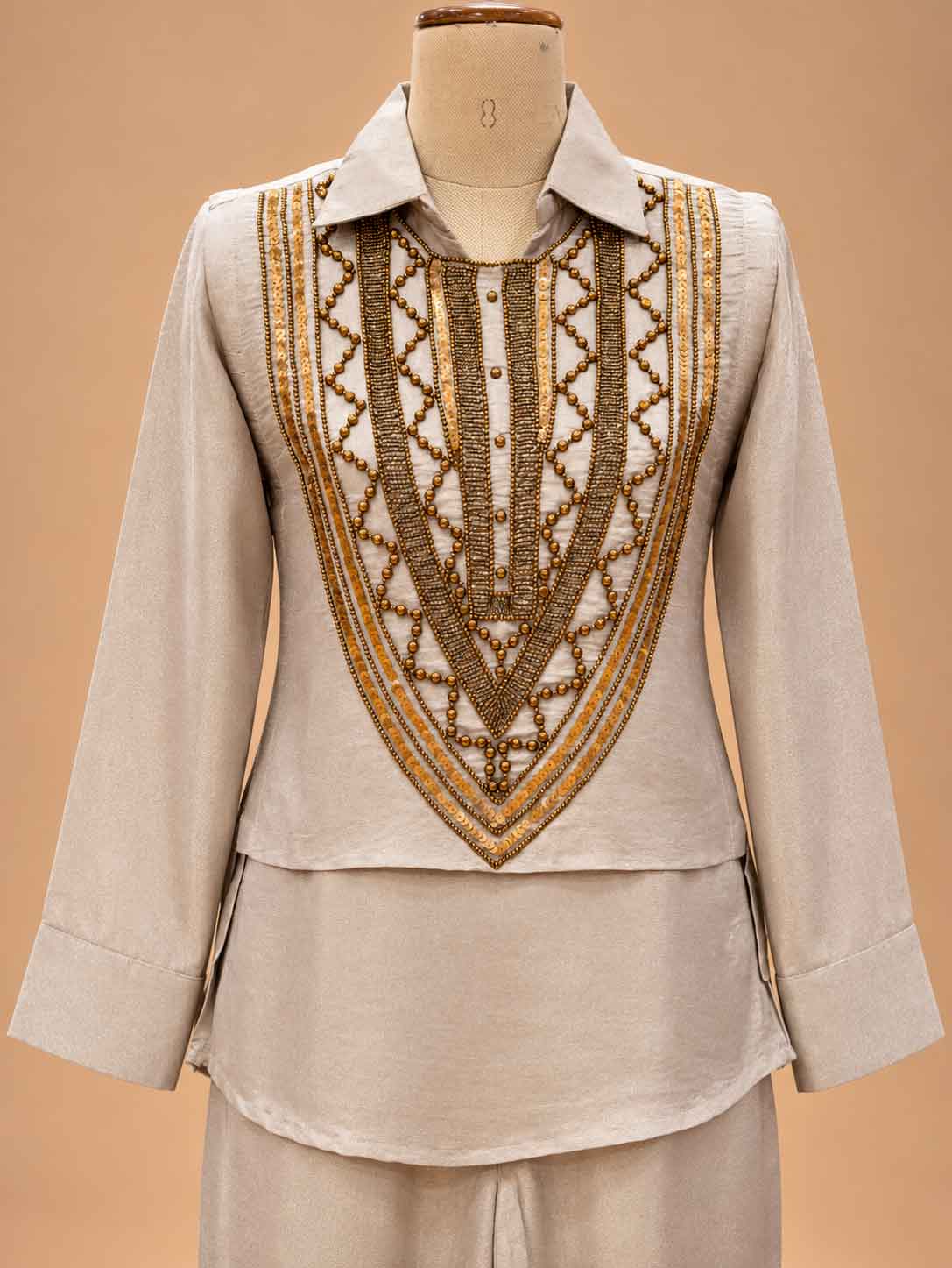 Ivory Embroidered Co-Ord Set with Wide-Leg Trousers | Elegant Ethnic Wear
