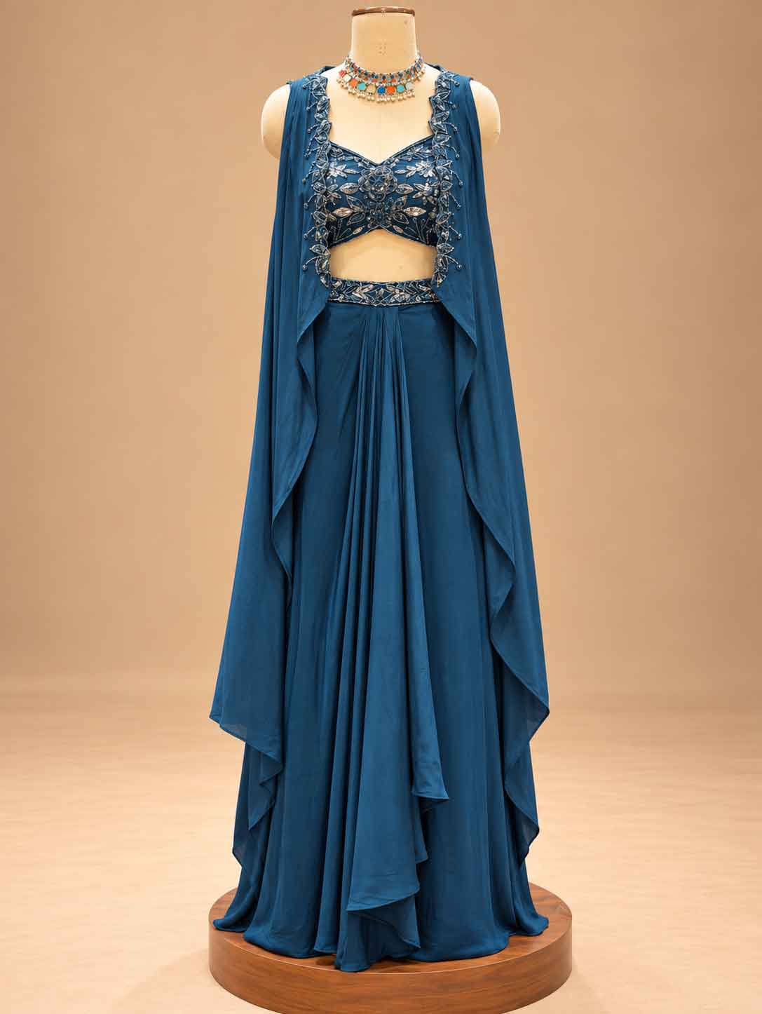 Deep Teal Blue Embroidered Lehenga Set with Embellished Blouse & Dupatta | Women's Ethnic Wear