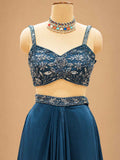 Deep Teal Blue Embroidered Lehenga Set with Embellished Blouse & Dupatta | Women's Ethnic Wear