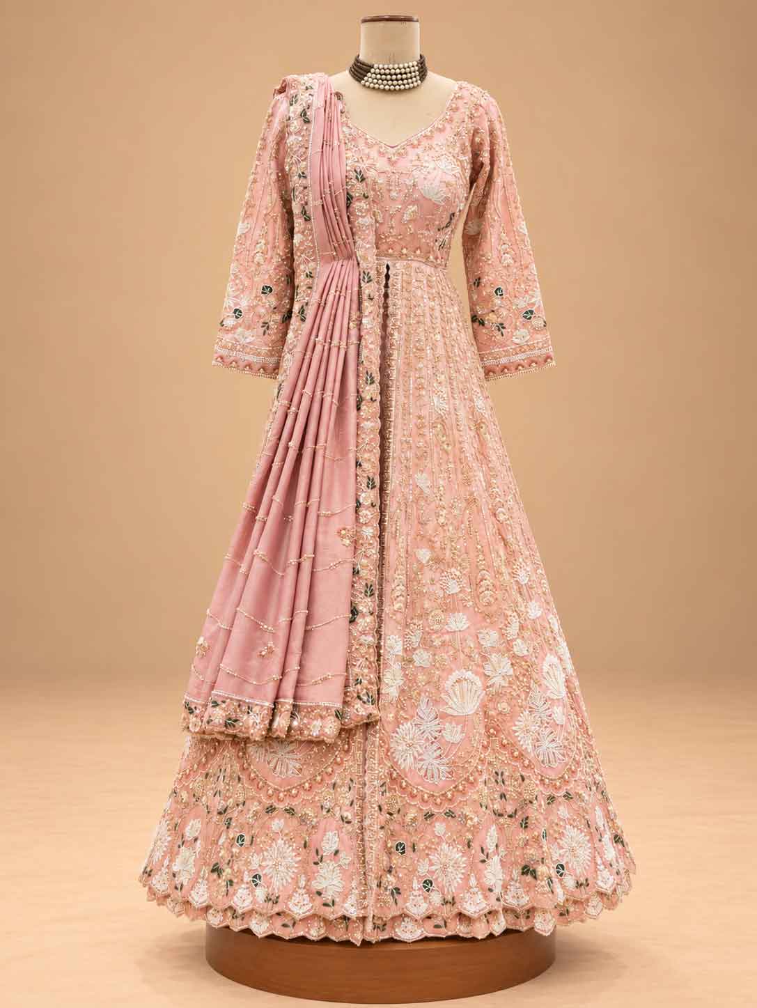 Blush Pink Embroidered Anarkali Suit Set with Dupatta | Women's Ethnic Occasion Wear