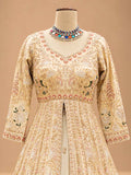 Ivory & Blush Pink Embroidered Anarkali Suit Set with Dupatta | Women's Ethnic Wear