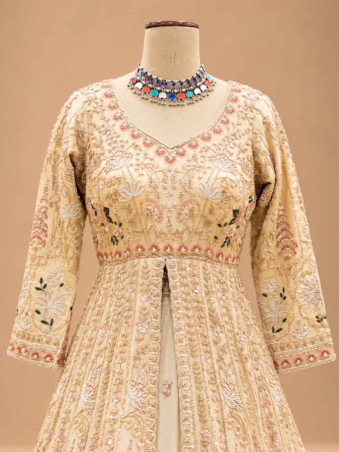 Ivory & Blush Pink Embroidered Anarkali Suit Set with Dupatta | Women's Ethnic Wear