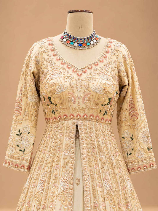 Ivory & Blush Pink Embroidered Anarkali Suit Set with Dupatta – product view 2