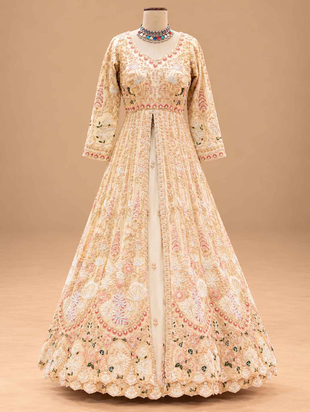 Ivory & Blush Pink Embroidered Anarkali Suit Set with Dupatta | Women's Ethnic Wear