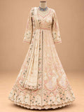 Ivory & Blush Pink Embroidered Anarkali Suit Set with Dupatta | Women's Ethnic Wear