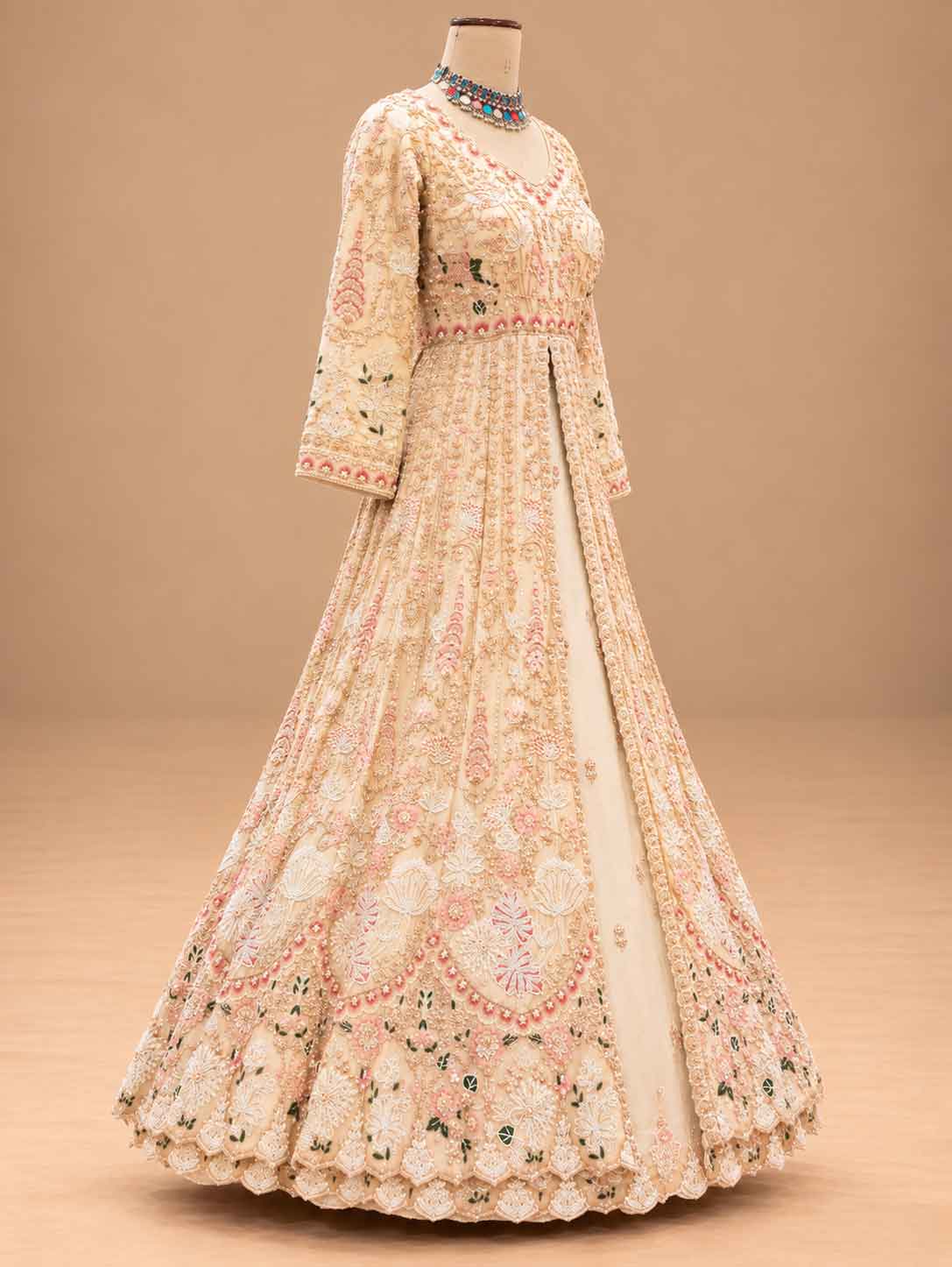 Ivory & Blush Pink Embroidered Anarkali Suit Set with Dupatta | Women's Ethnic Wear