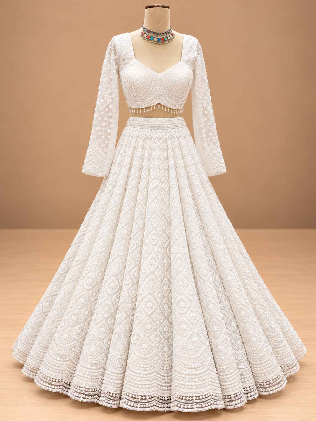 White Embroidered Lehenga Set with Dupatta | Women's Wedding & Festive Wear