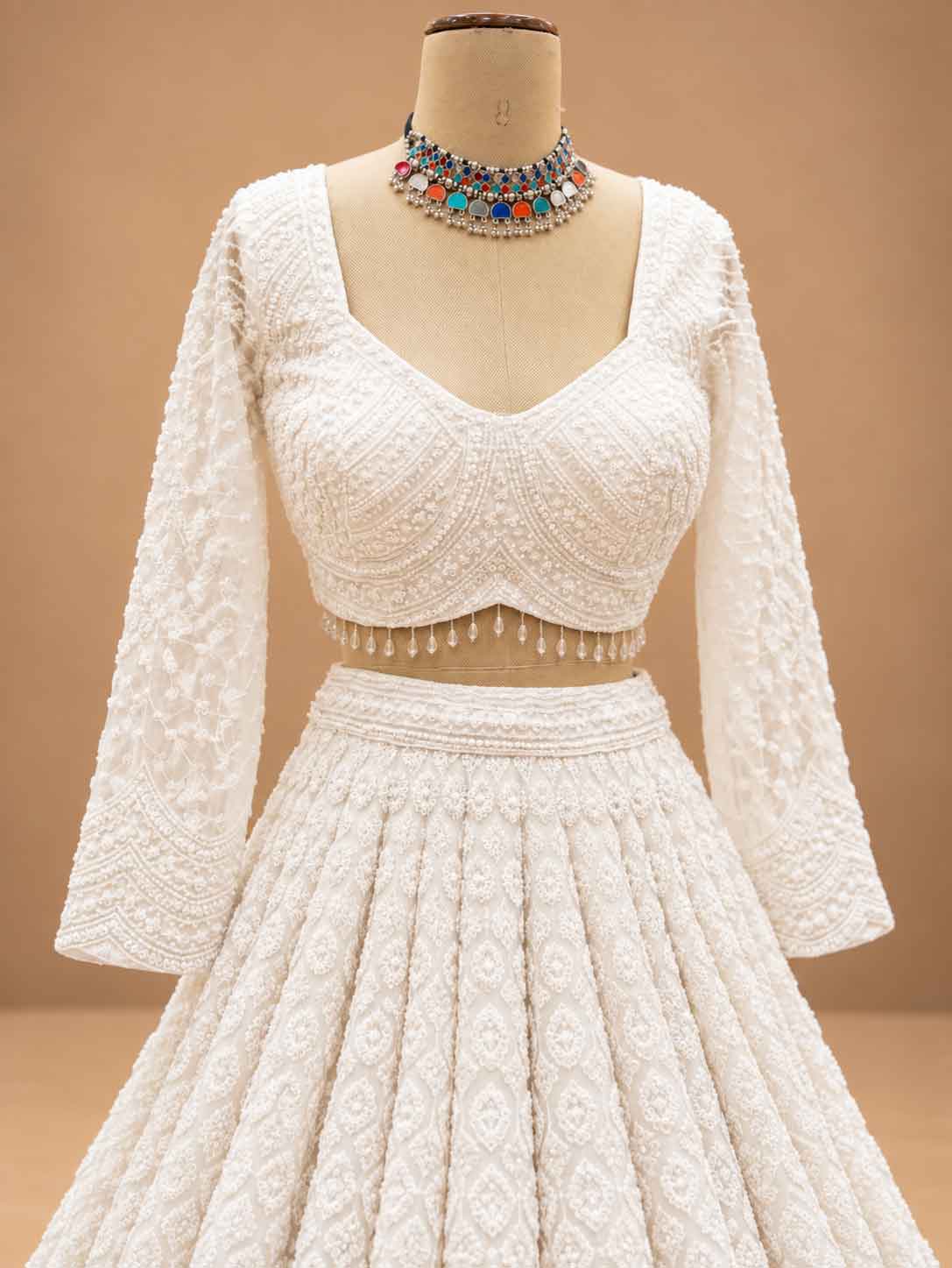 White Embroidered Lehenga Set with Dupatta | Women's Wedding & Festive Wear