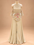 Ivory Embellished Peplum Kurta with Wide-Leg Sharara Set | Women's Festive Wear