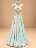 Pastel Mint Green Embellished Lehenga Set with Sleeveless Blouse | Women's Festive Wear