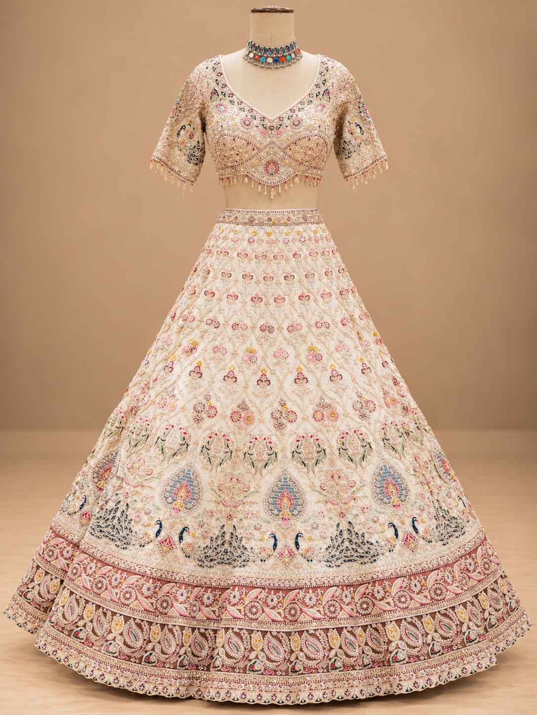 Ivory Multicolour Embroidered Lehenga Set with Dupatta | Women's Ethnic Wedding Wear