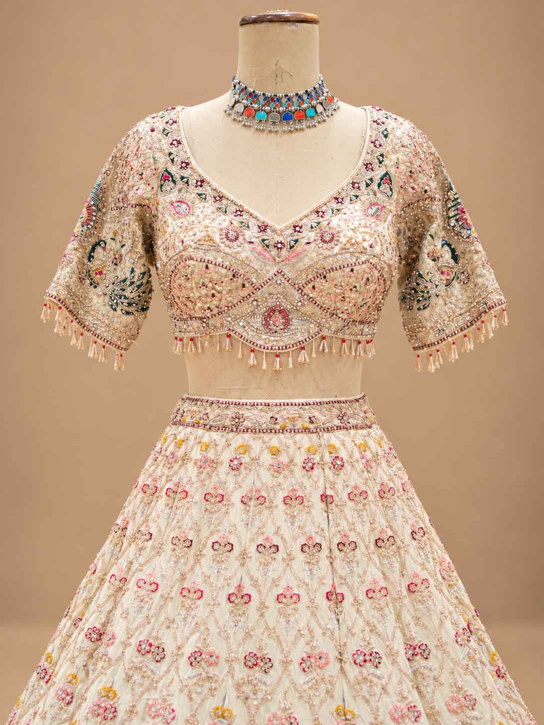 Ivory Multicolour Embroidered Lehenga Set with Dupatta | Women's Ethnic Wedding Wear