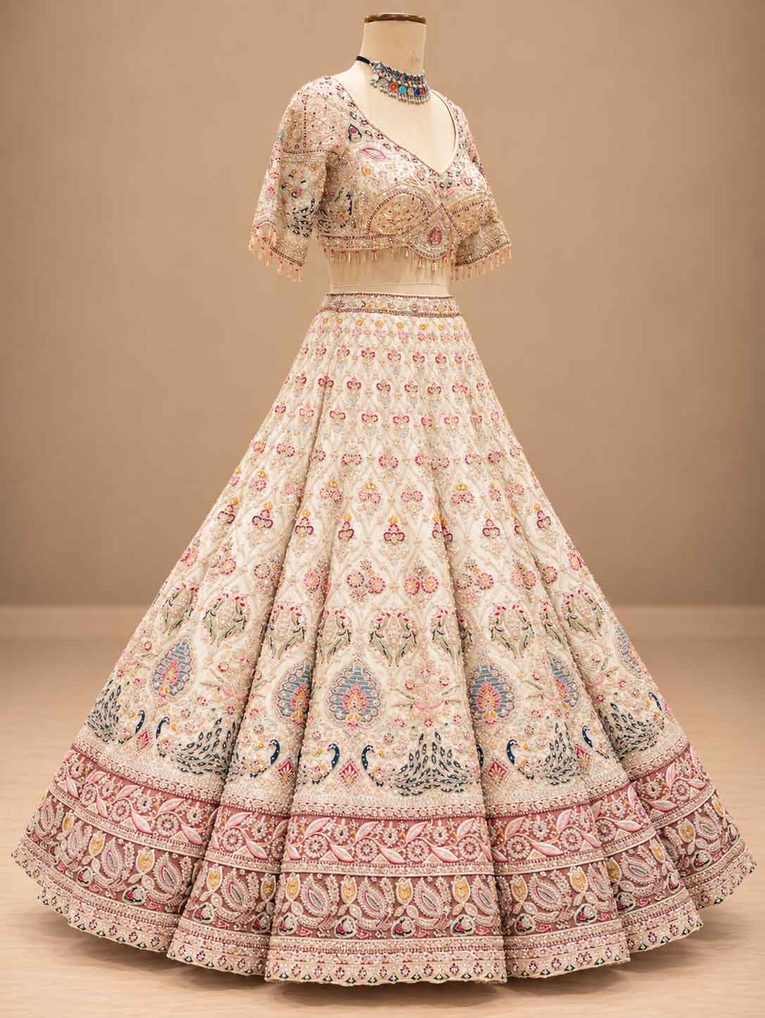 Ivory Multicolour Embroidered Lehenga Set with Dupatta | Women's Ethnic Wedding Wear