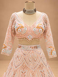 Pastel Peach Embroidered Lehenga Set with Dupatta | Women's Wedding Wear