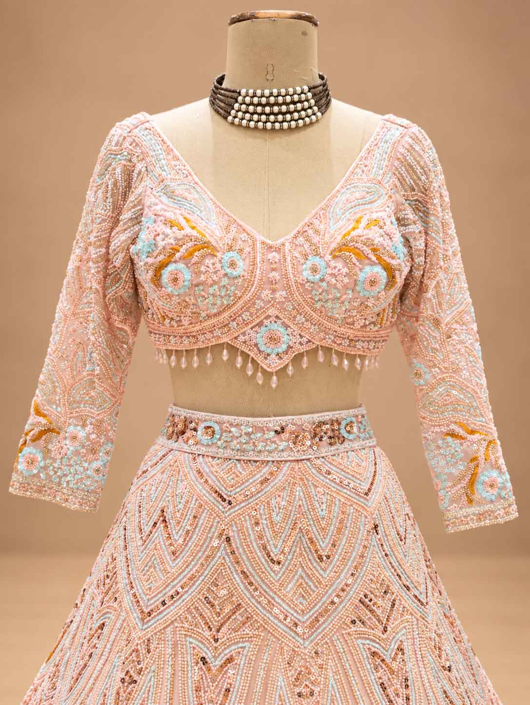 Pastel Peach Embroidered Lehenga Set with Dupatta | Women's Wedding Wear