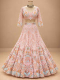 Pastel Peach Embroidered Lehenga Set with Dupatta | Women's Wedding Wear