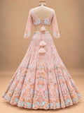 Pastel Peach Embroidered Lehenga Set with Dupatta | Women's Wedding Wear