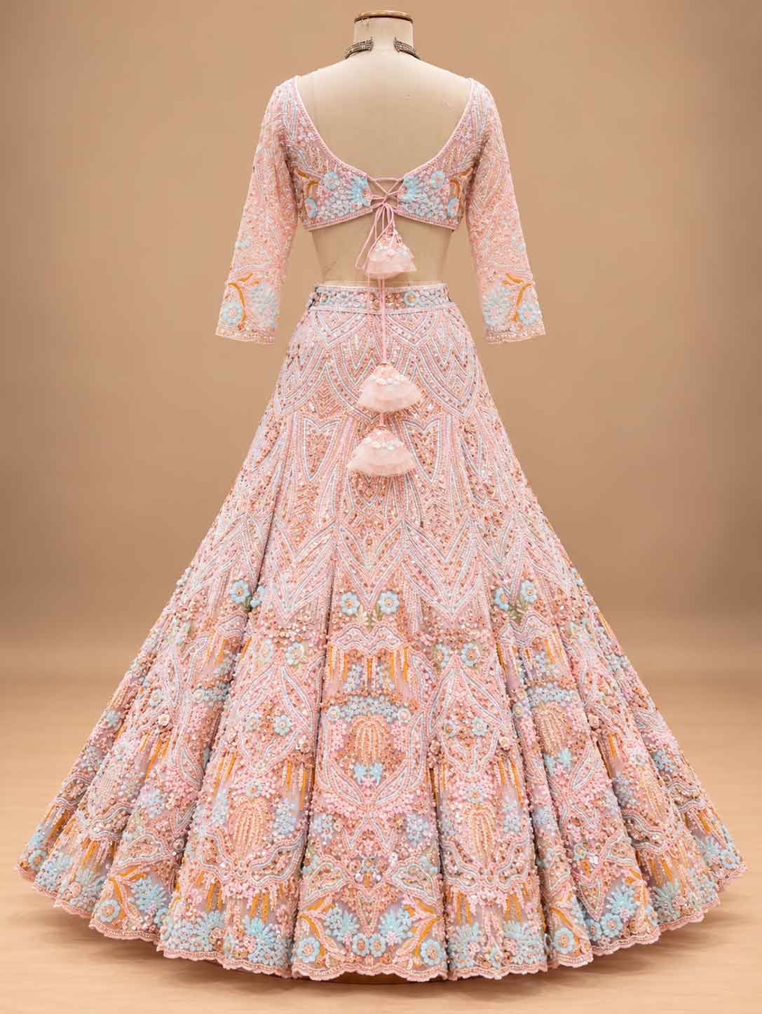 Pastel Peach Embroidered Lehenga Set with Dupatta | Women's Wedding Wear