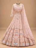 Pastel Peach Embroidered Lehenga Set with Dupatta | Women's Wedding Wear