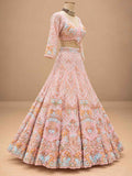 Pastel Peach Embroidered Lehenga Set with Dupatta | Women's Wedding Wear